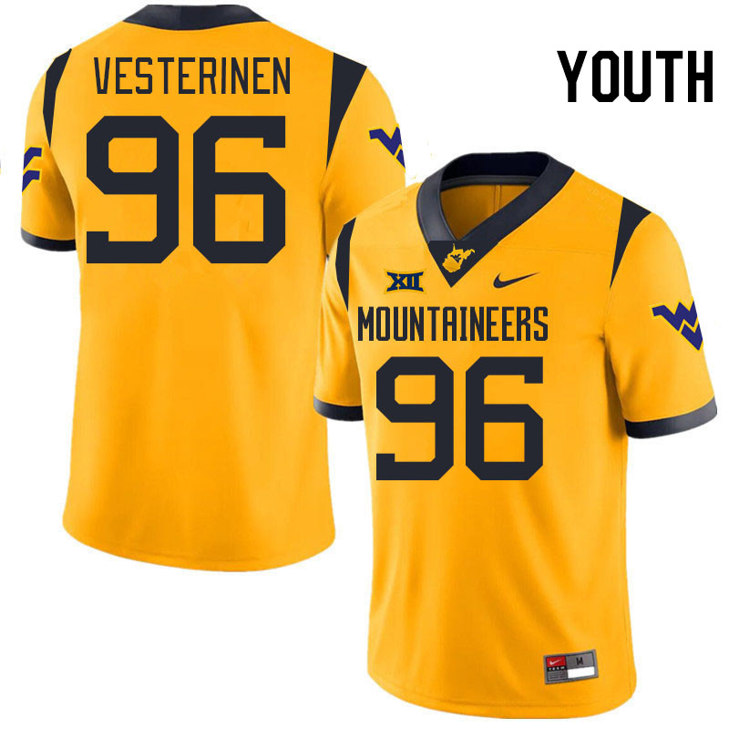 Youth #96 Edward Vesterinen West Virginia Mountaineers College 2024 New Uniforms Football Jerseys St